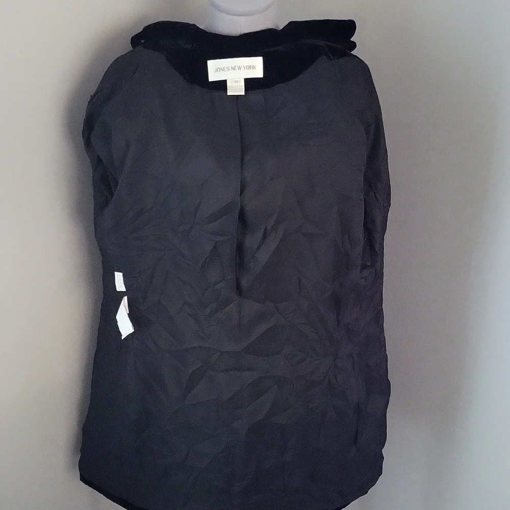 Vintage Y2K Jones New York Black Crushed Velvet Belted Jacket Sz 10 - Picture 11 of 11